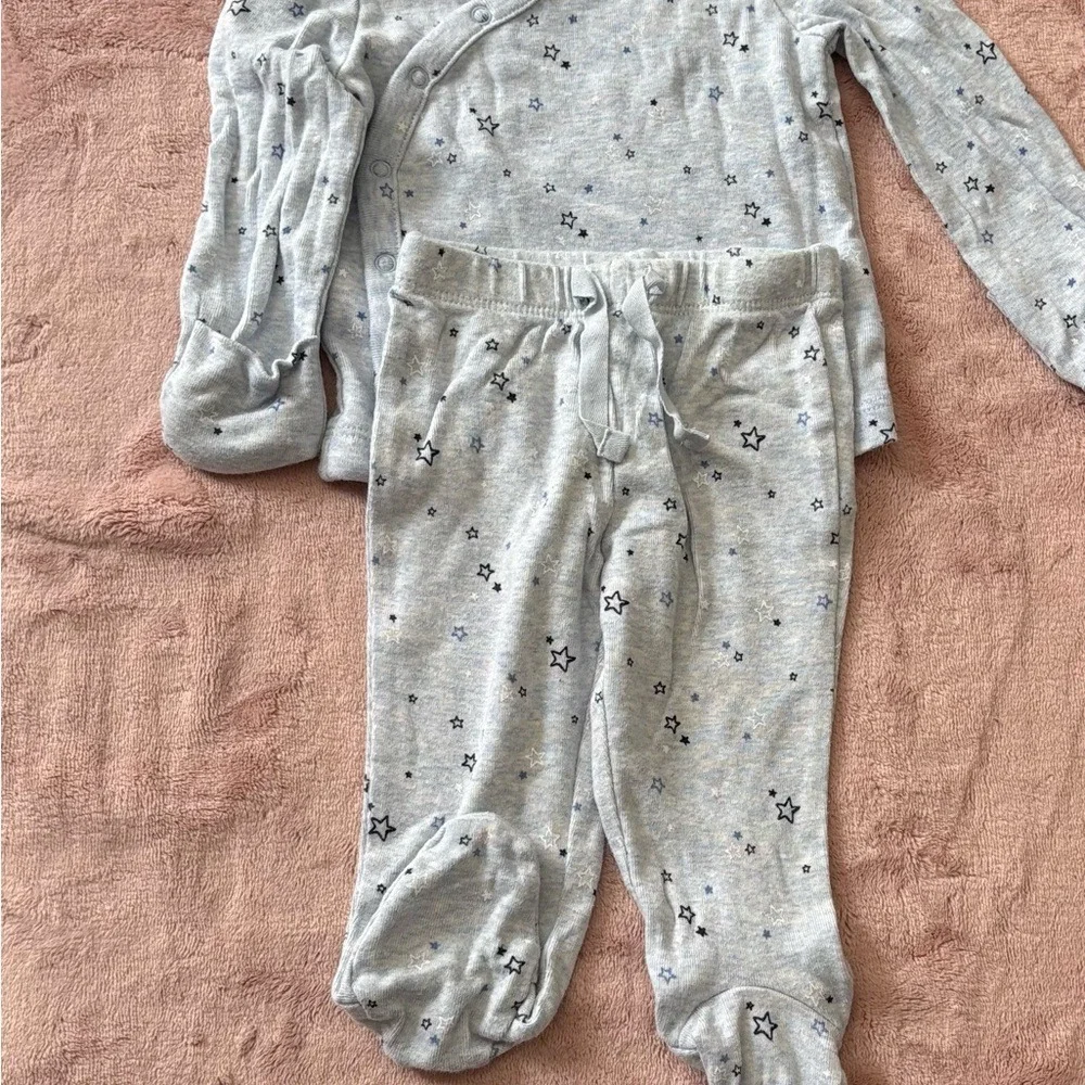 0-3‎ Months Blue 2 Piece Sleeper With Blue Stars Patriotic Fourth Of July Unisex